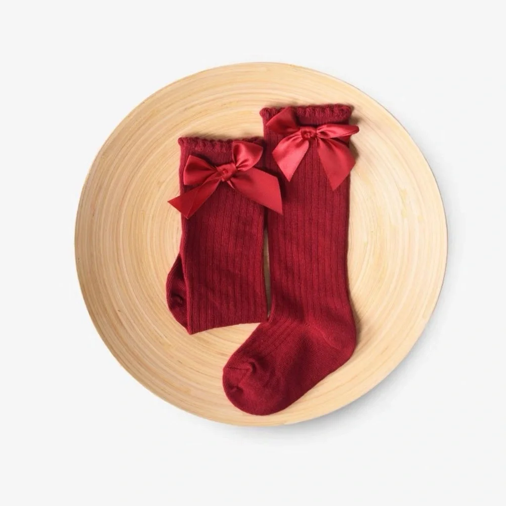 Charming Red Bow Knee-High Socks for Kids